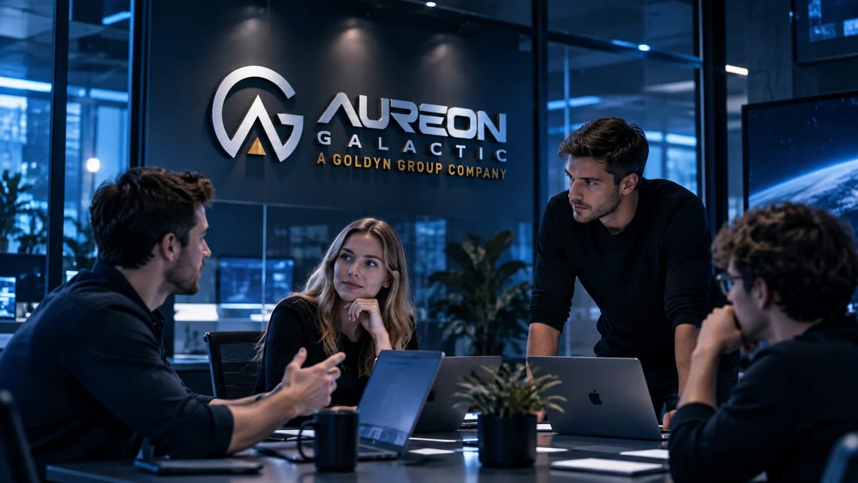 Aureon Galactic team collaborating in office