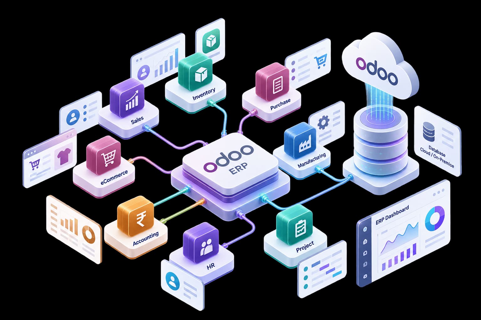 ERP & Odoo Development Overview Illustration